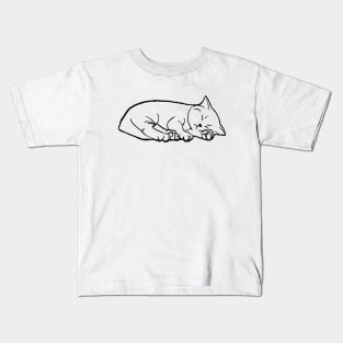 Cute kitten, sleeping kitty (black line drawing) Kids T-Shirt